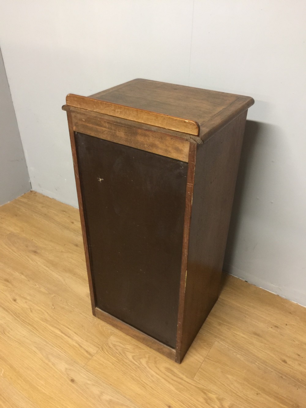 Oak tambour fronted filing cabinet in original condition  View VII