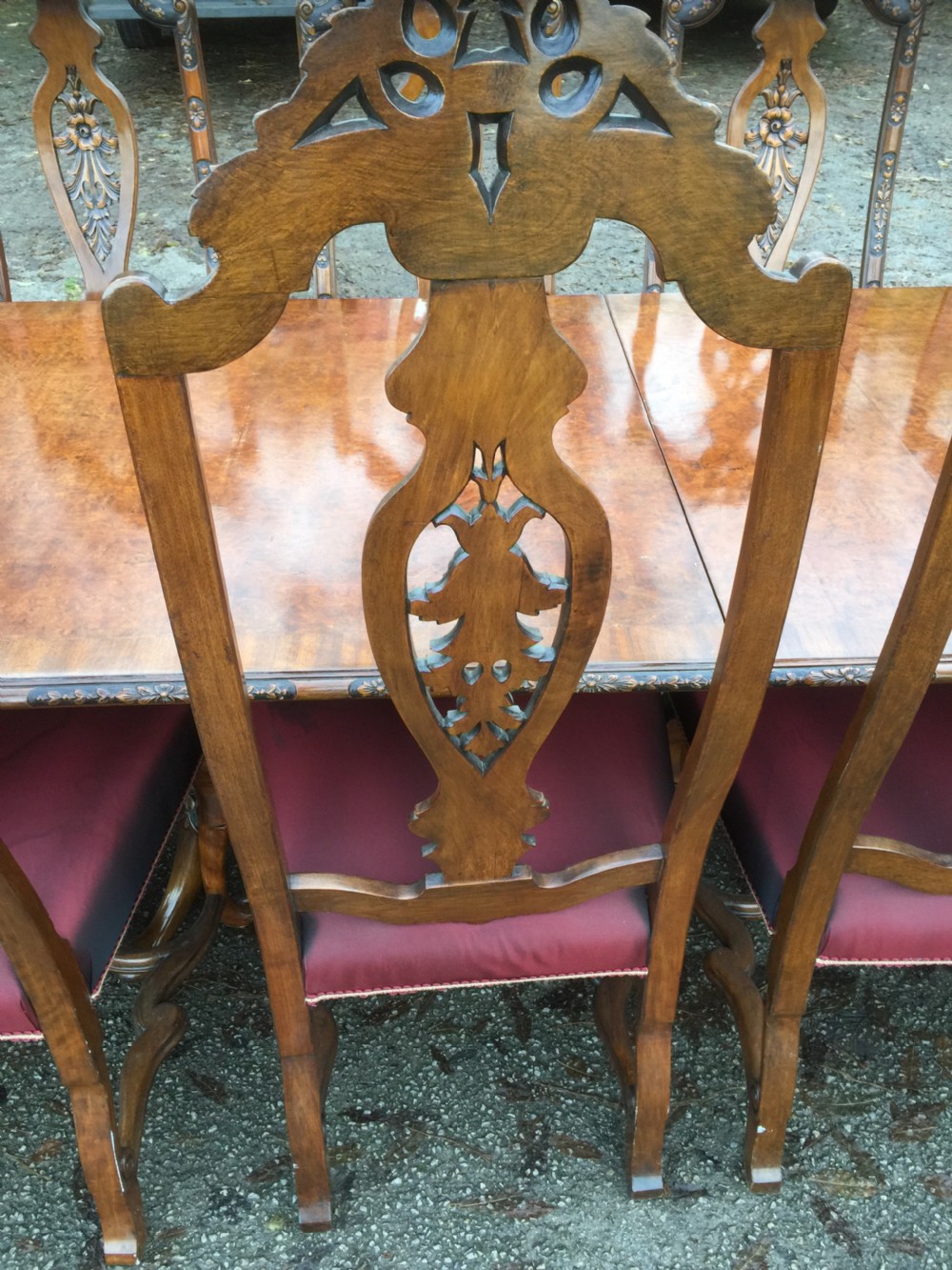 Burr walnut 14 seater dining table with 14 dining chairs View XI