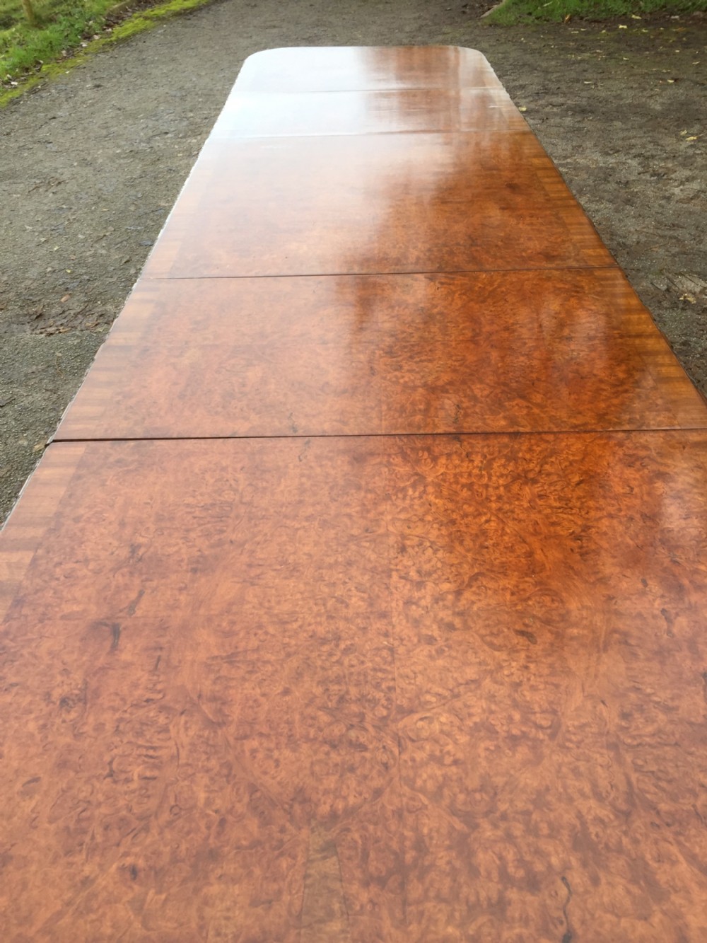 Burr walnut 14 seater dining table with 14 dining chairs View XVII