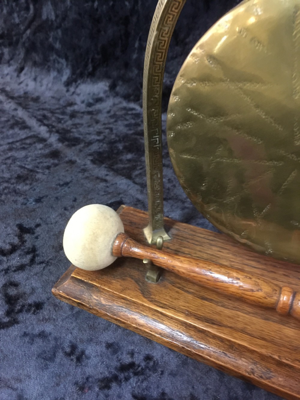 Edwardian oak and brass table dinner gong  View V