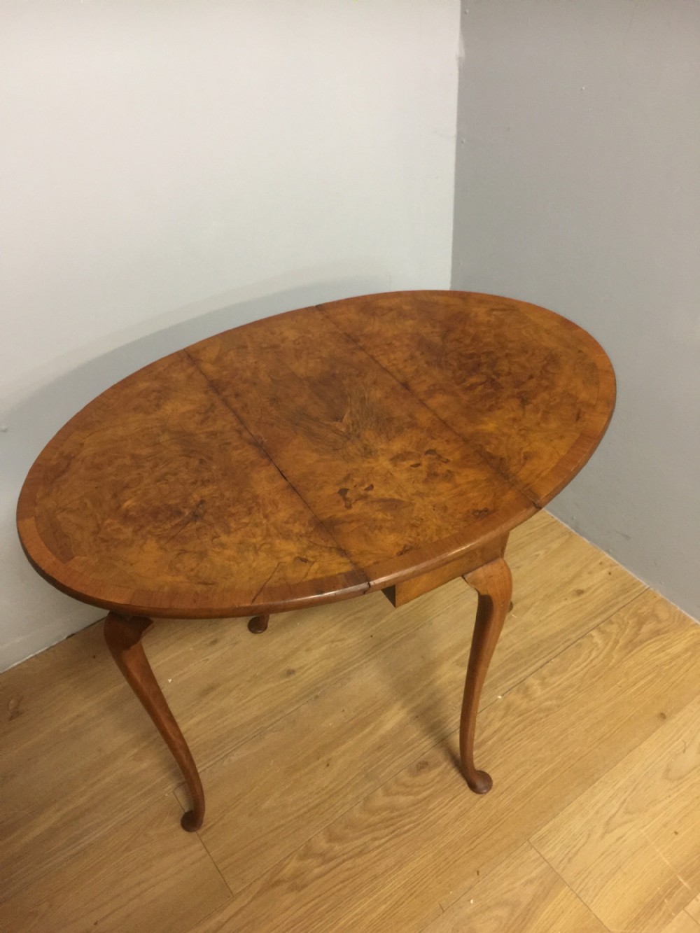 Small burr walnut drop leaf table circa 1900 View VII