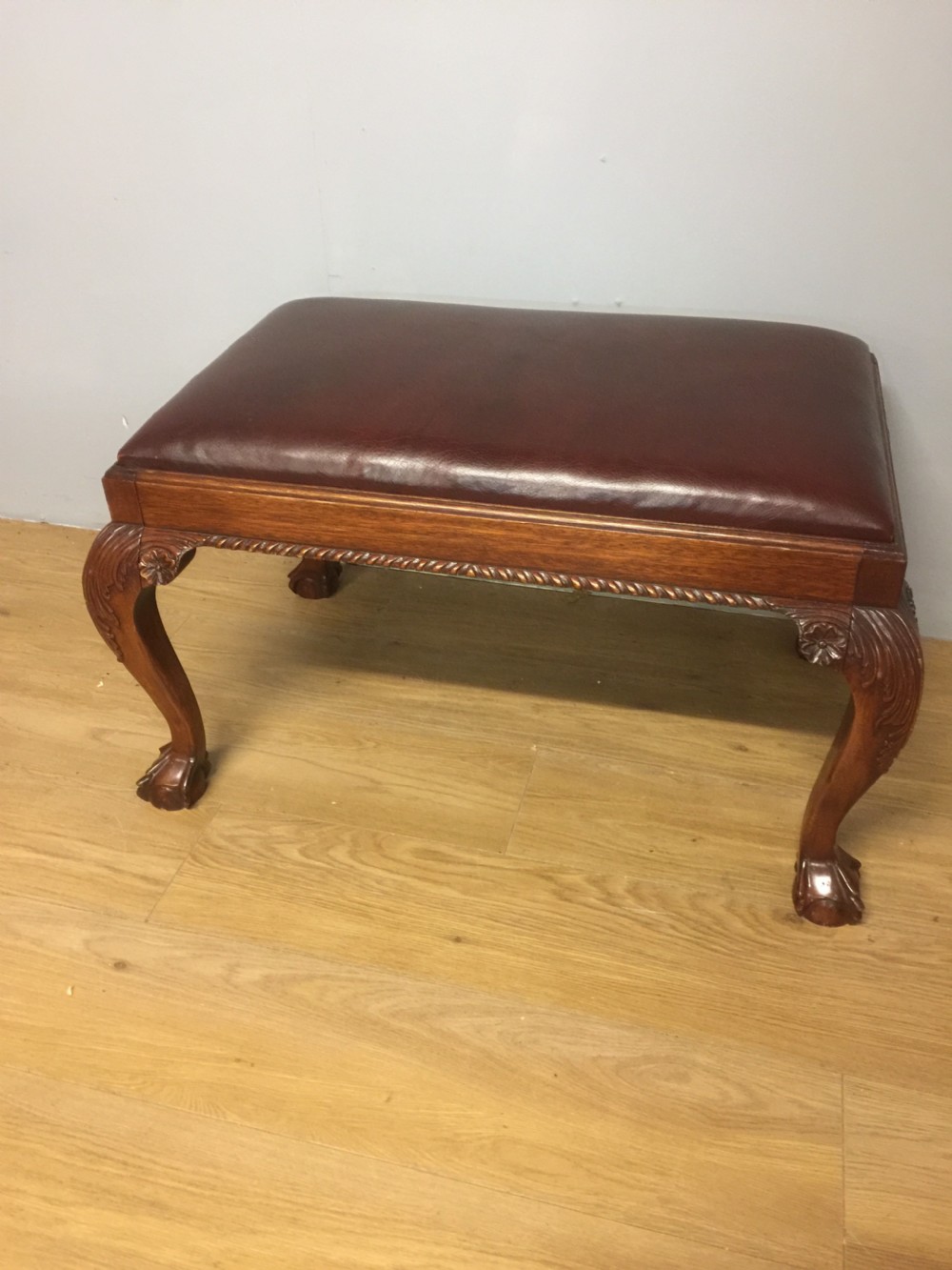 Chippendale style stool with leather top circa 1930