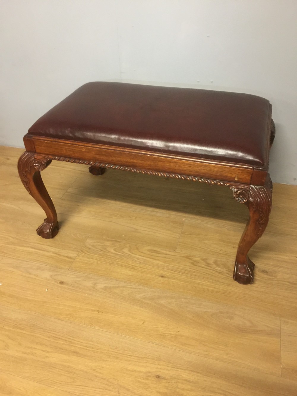 Chippendale style stool with leather top circa 1930 View II