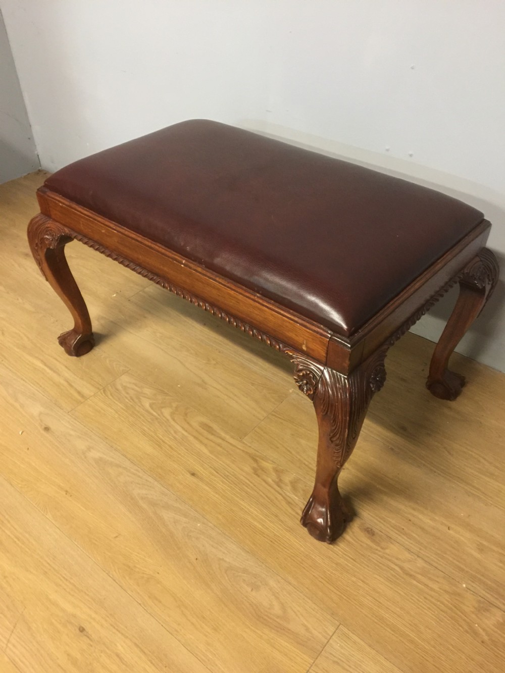 Chippendale style stool with leather top circa 1930 View III