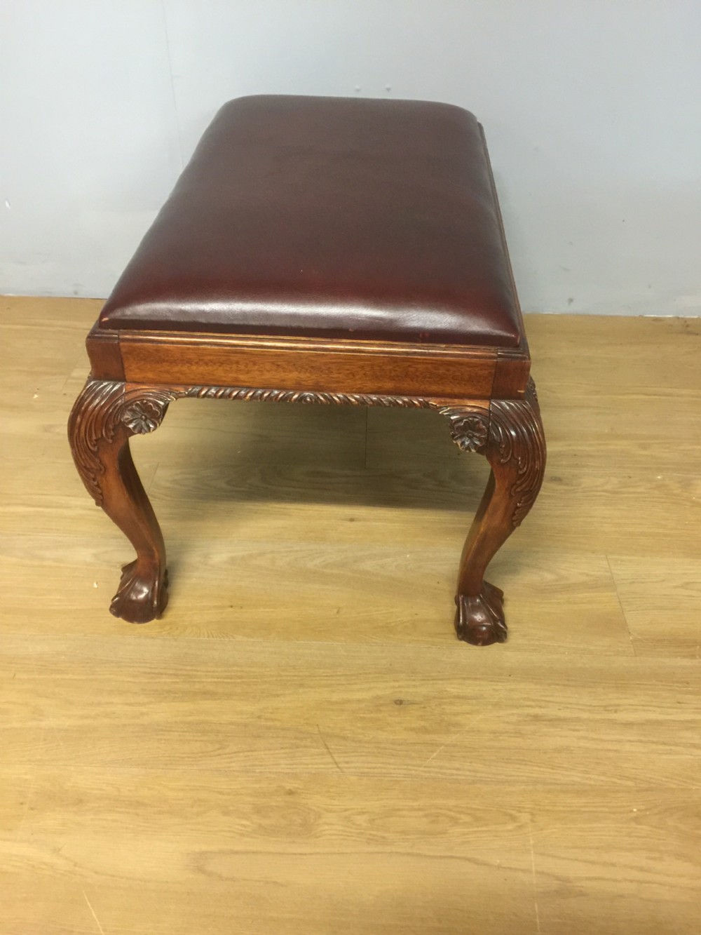 Chippendale style stool with leather top circa 1930 View IV