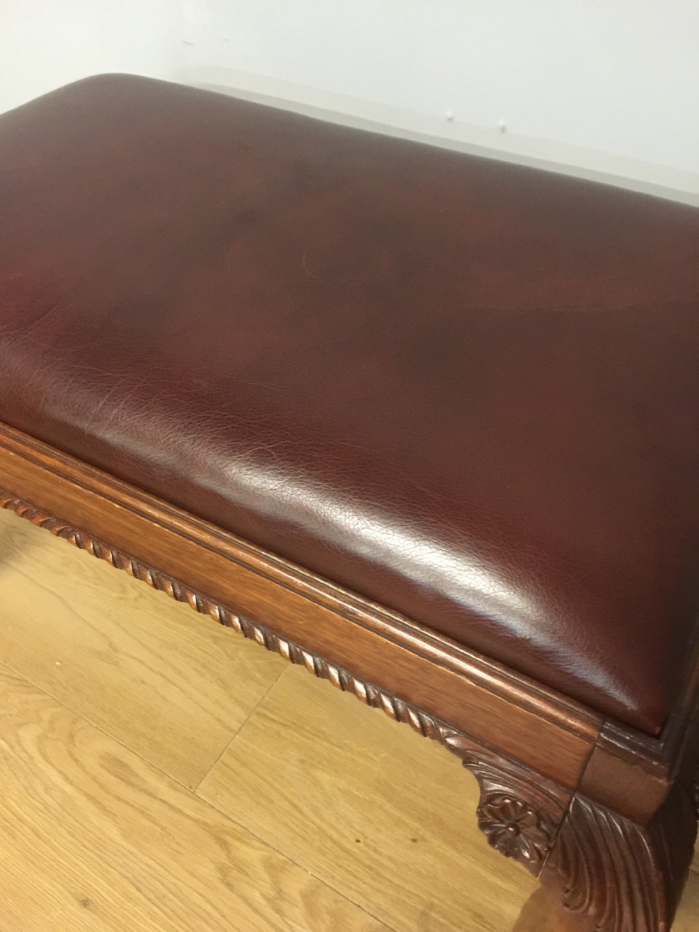 Chippendale style stool with leather top circa 1930 View VI