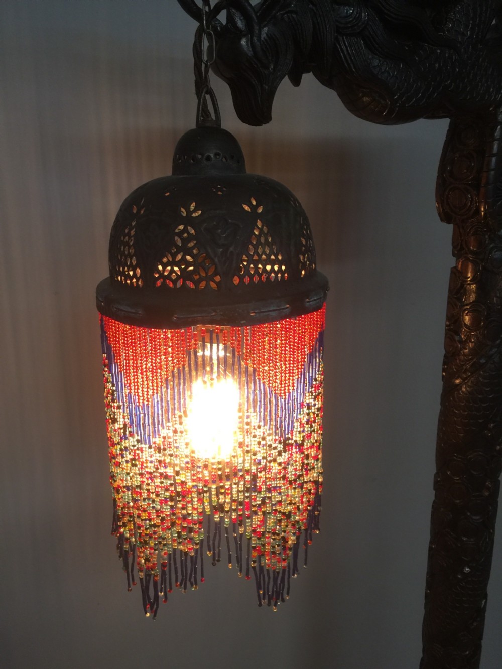 Carved Chinese hardwood standard lamp circa 1920 View II