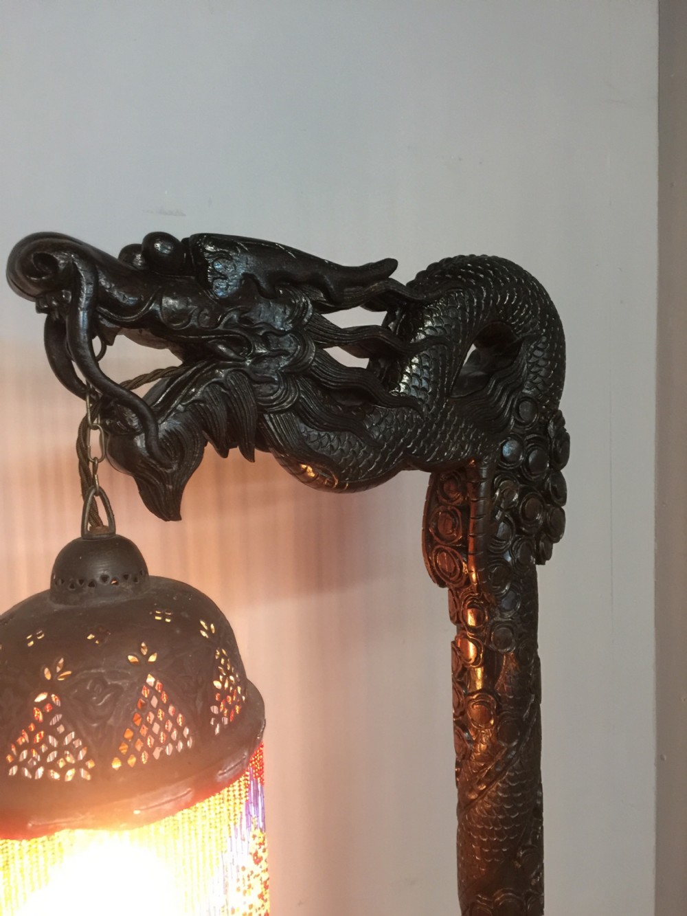 Carved Chinese hardwood standard lamp circa 1920 View III