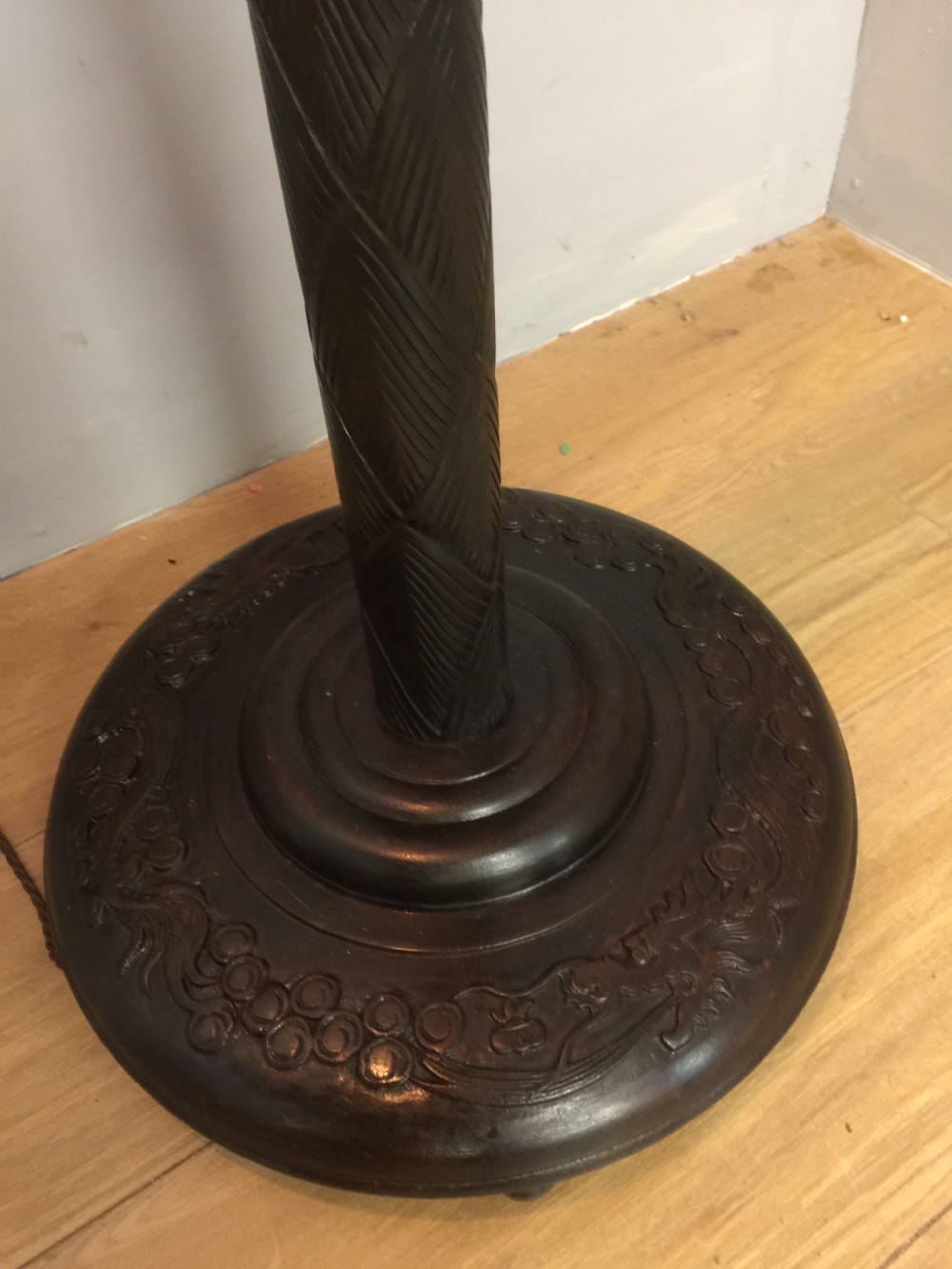 Carved Chinese hardwood standard lamp circa 1920 View IV