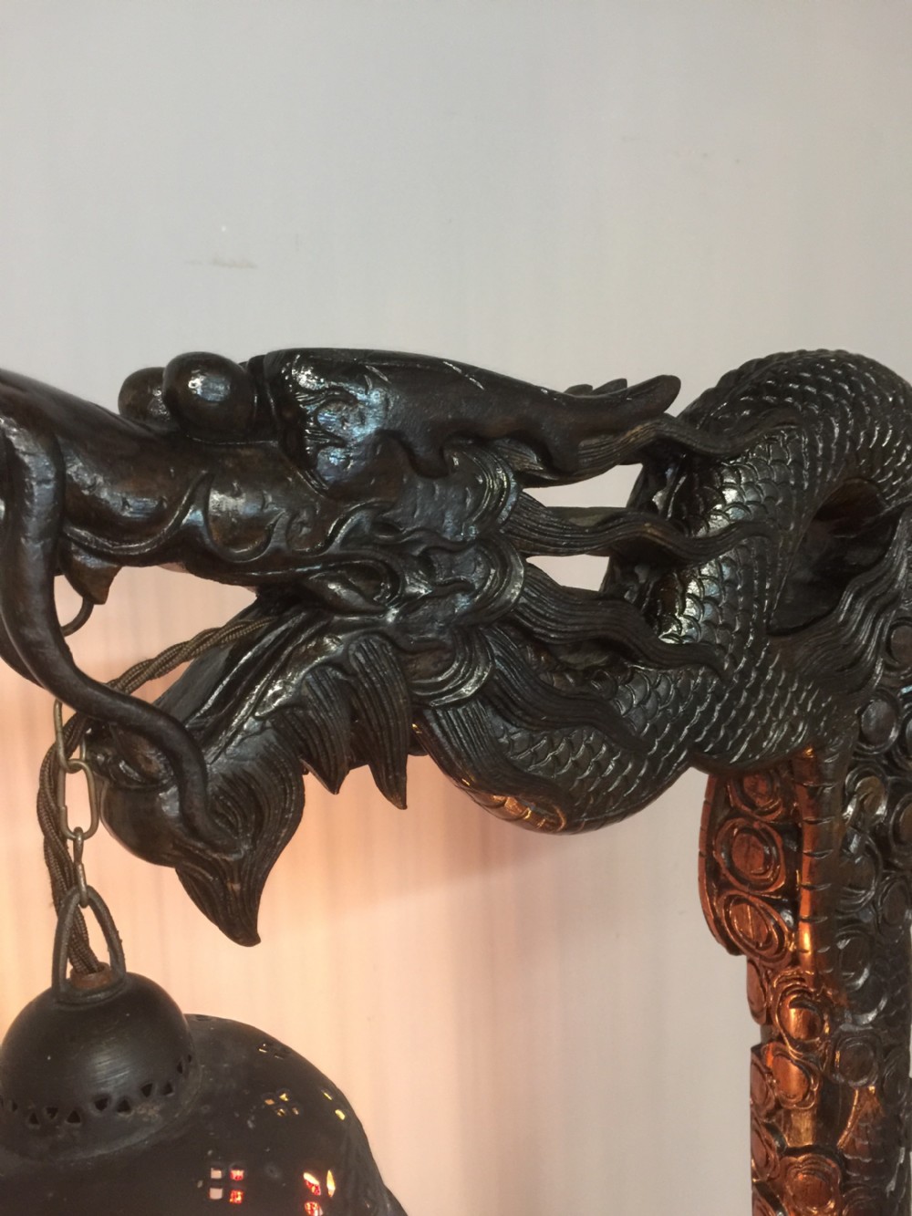 Carved Chinese hardwood standard lamp circa 1920 View VI