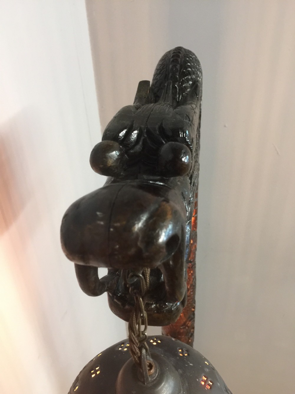 Carved Chinese hardwood standard lamp circa 1920 View X