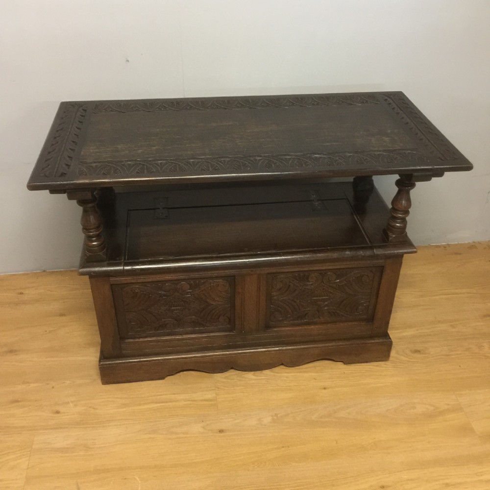 Solid oak carved monks bench circa 1890