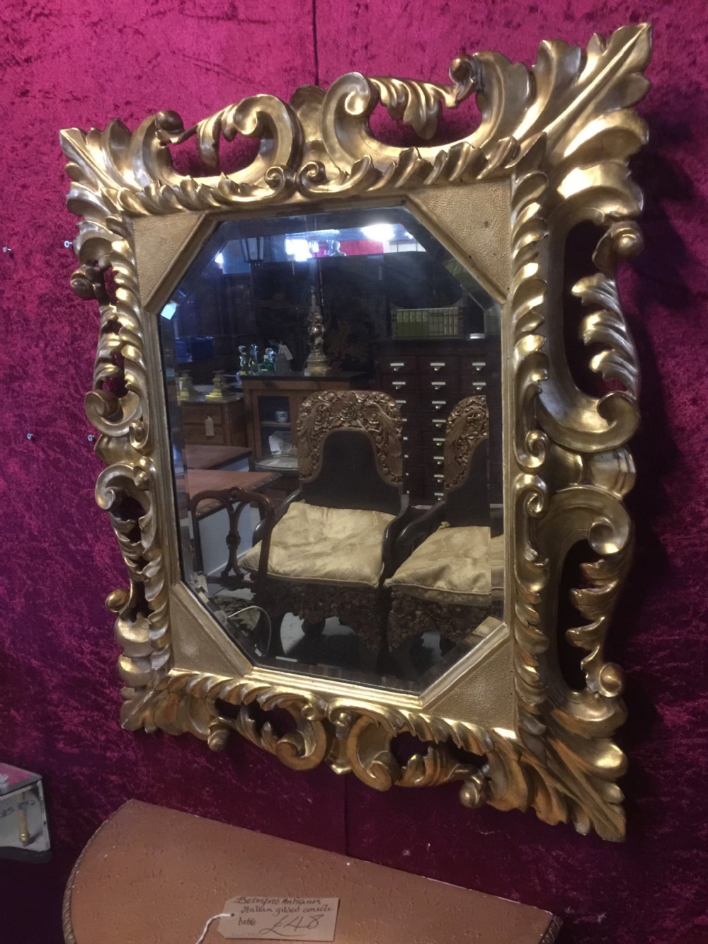 Nineteenth century carved and gilded wood framed bevelled mirror 