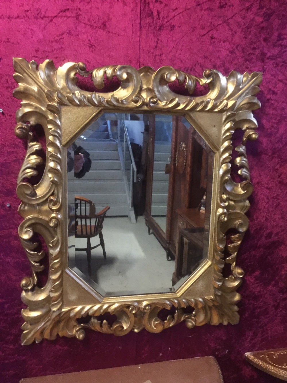 Nineteenth century carved and gilded wood framed bevelled mirror  View II