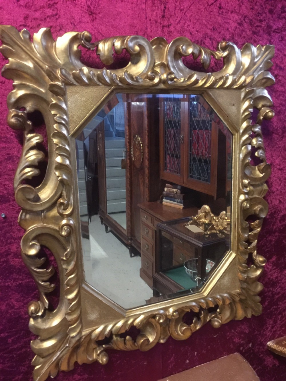 Nineteenth century carved and gilded wood framed bevelled mirror  View V