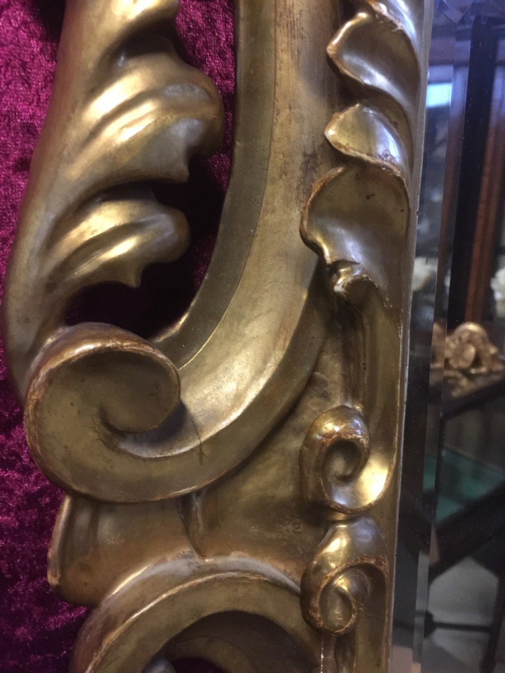 Nineteenth century carved and gilded wood framed bevelled mirror  View VI