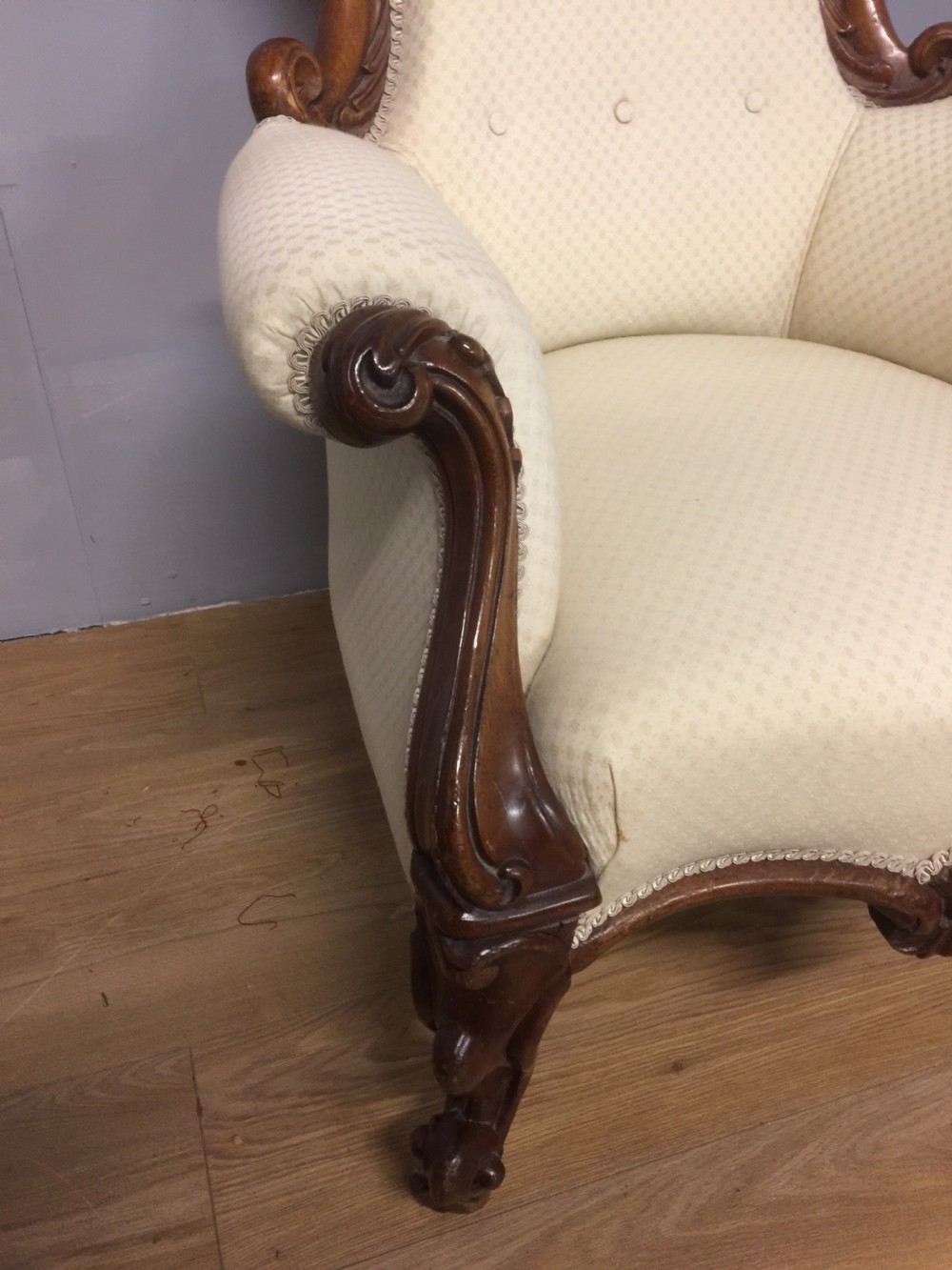 Nineteenth century mahogany framed armchair on carved cabriole legs  View II