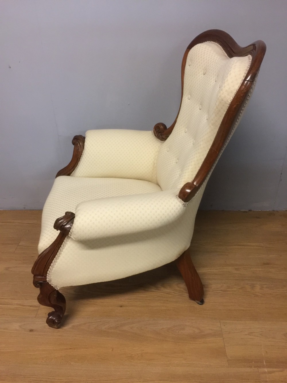 Nineteenth century mahogany framed armchair on carved cabriole legs  View III