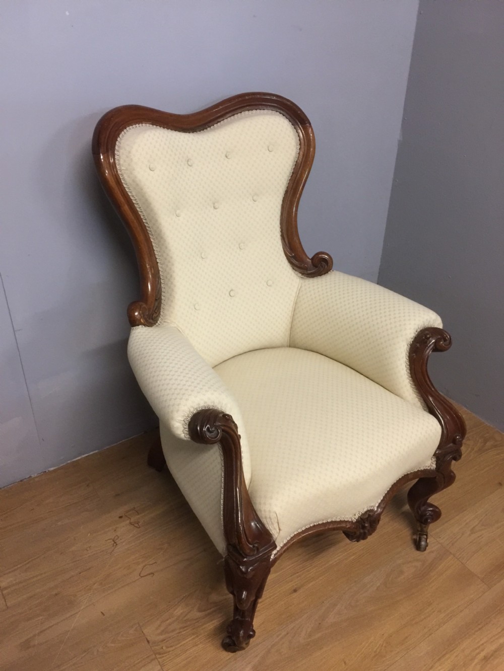 Nineteenth century mahogany framed armchair on carved cabriole legs  View V
