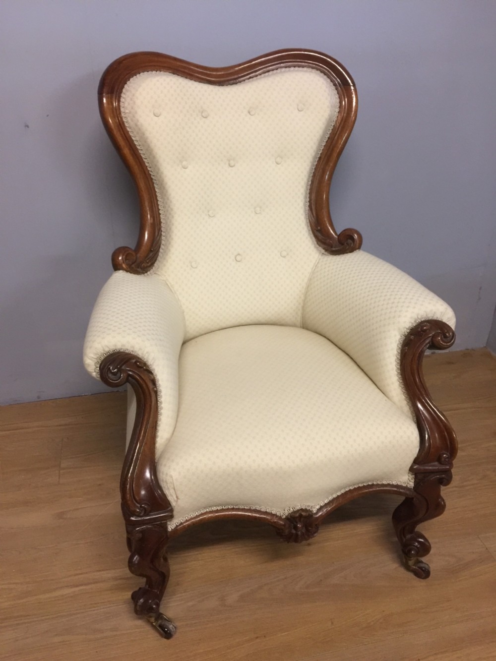Nineteenth century mahogany framed armchair on carved cabriole legs  View IX