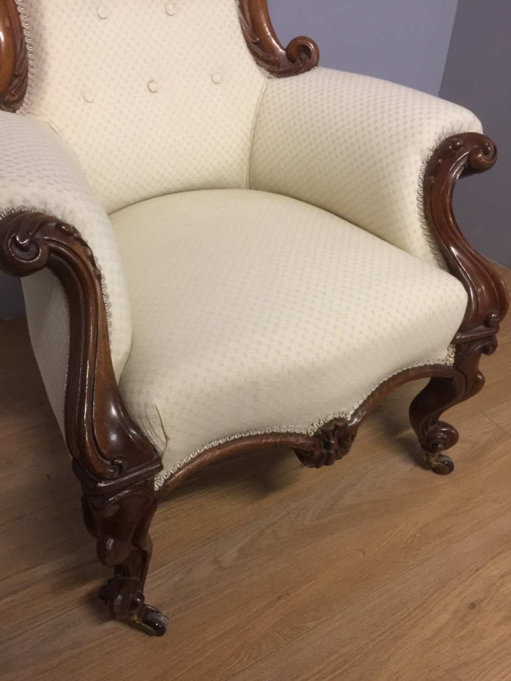 Nineteenth century mahogany framed armchair on carved cabriole legs  View X