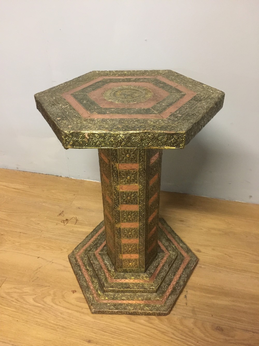 Anglo Indian hexagonal occasional table in brass and copper