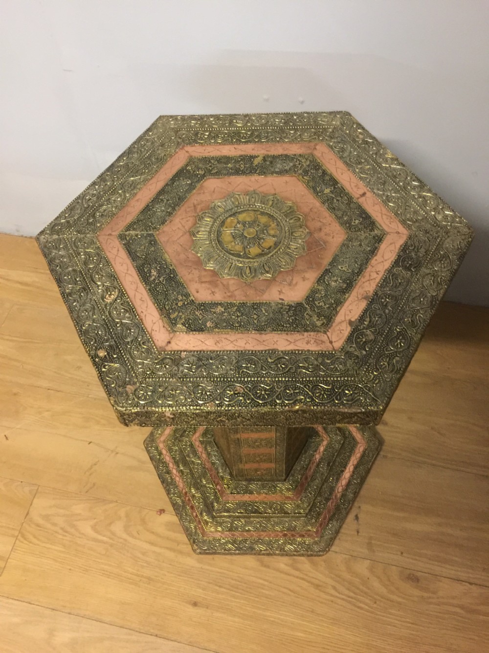 Anglo Indian hexagonal occasional table in brass and copper View II