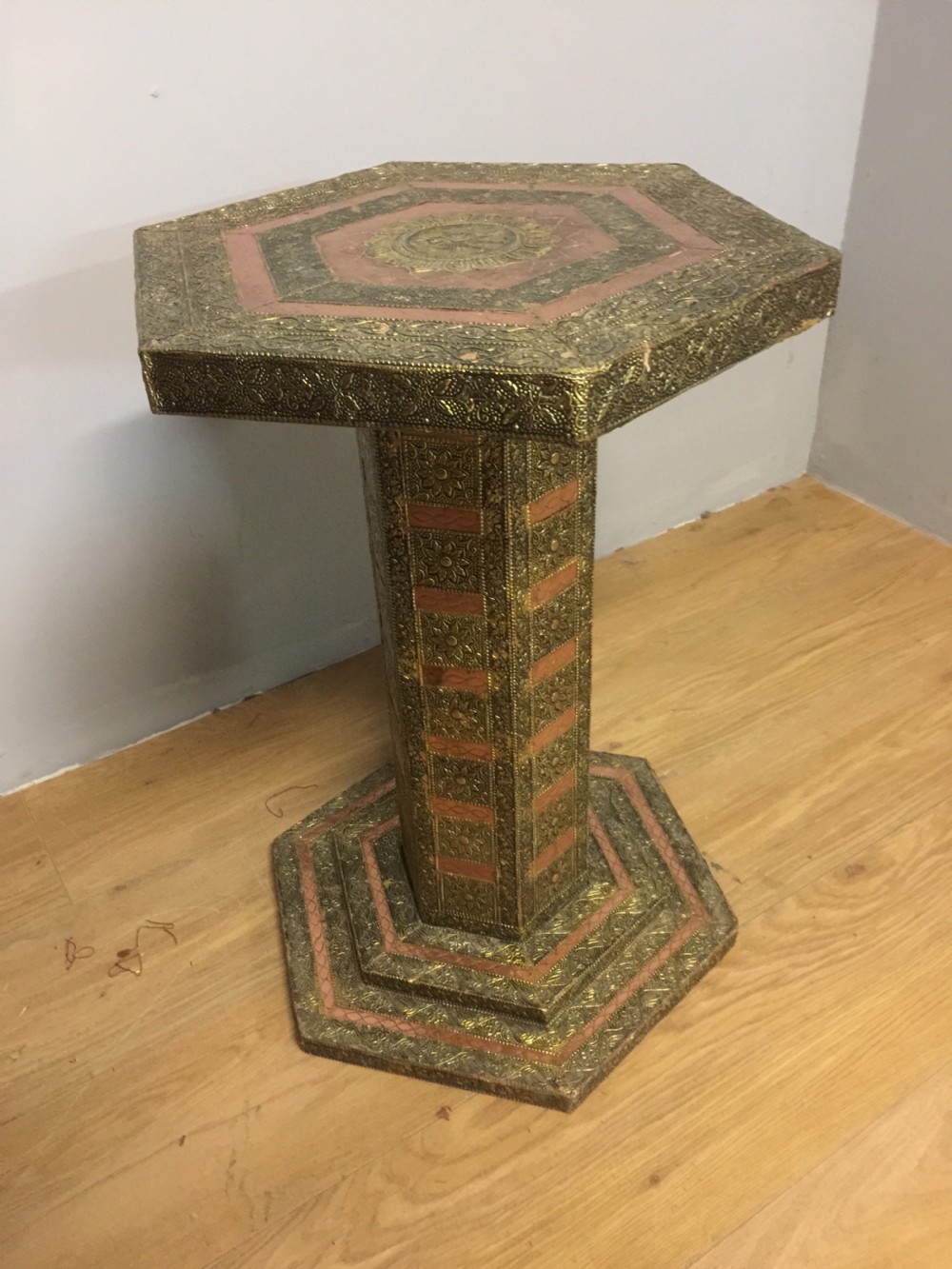 Anglo Indian hexagonal occasional table in brass and copper View VI