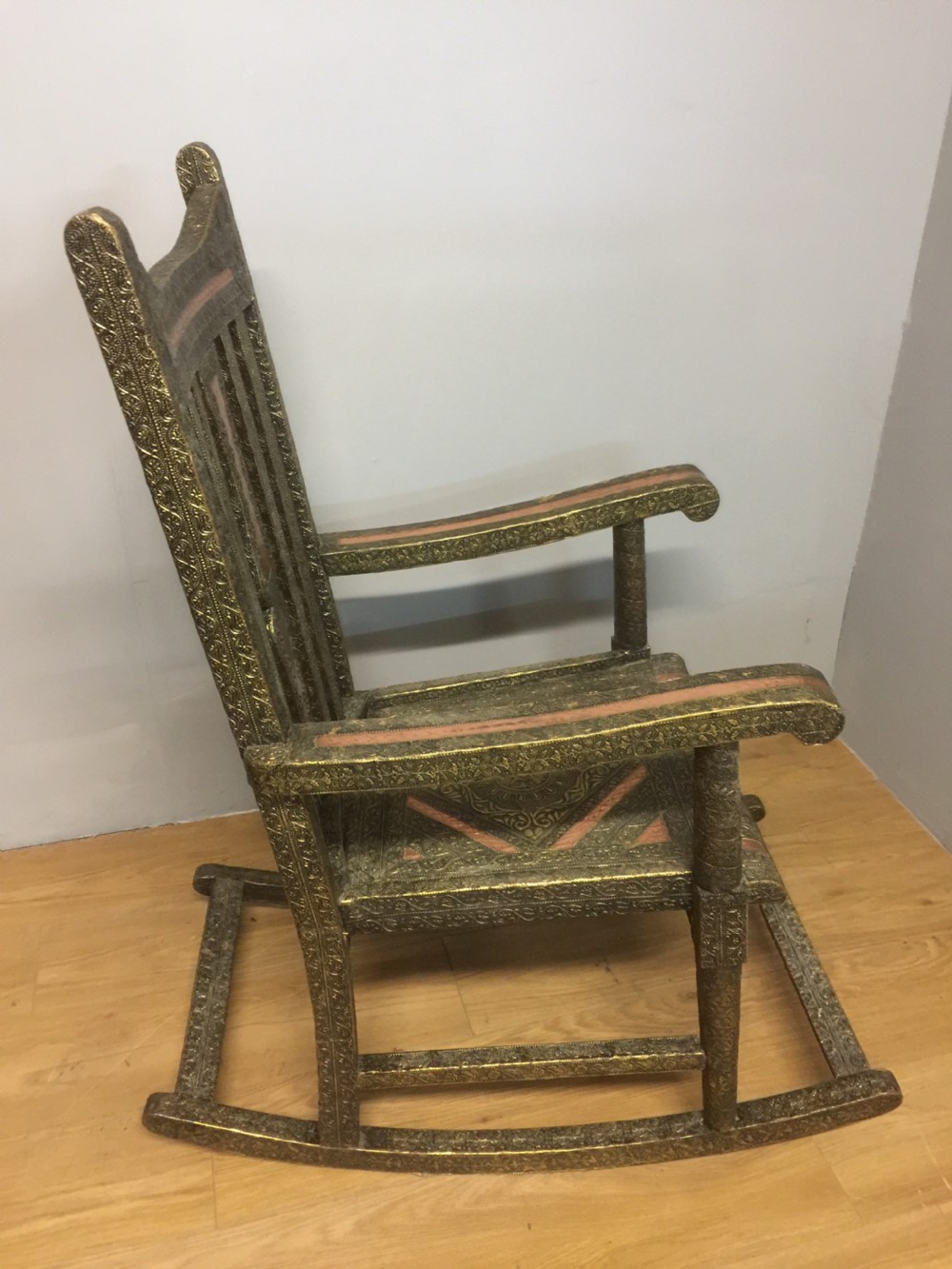 Anglo Indian brass and copper decorated rocking chair View VI