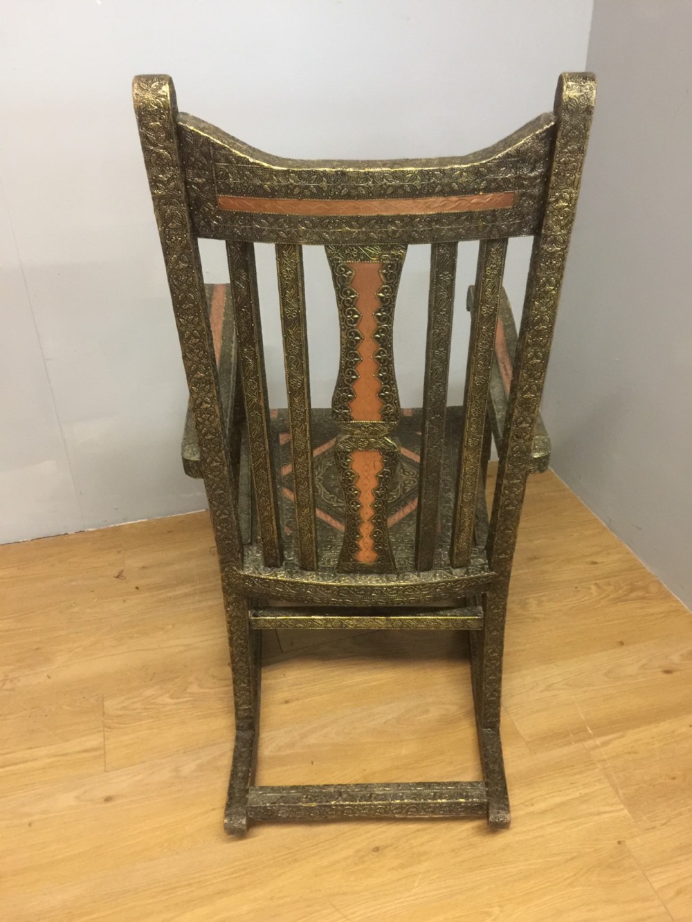 Anglo Indian brass and copper decorated rocking chair View VII