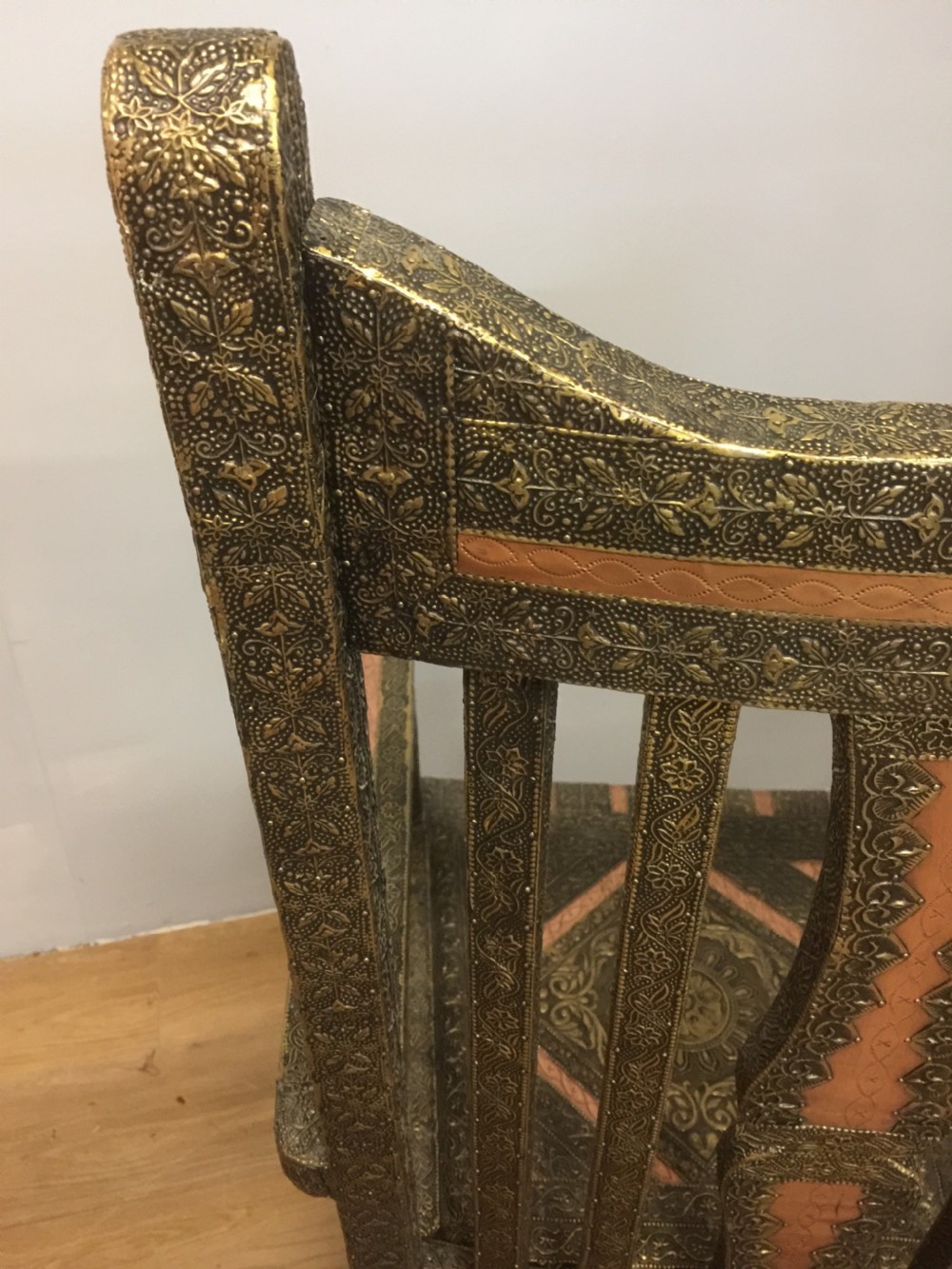 Anglo Indian brass and copper decorated rocking chair View IX