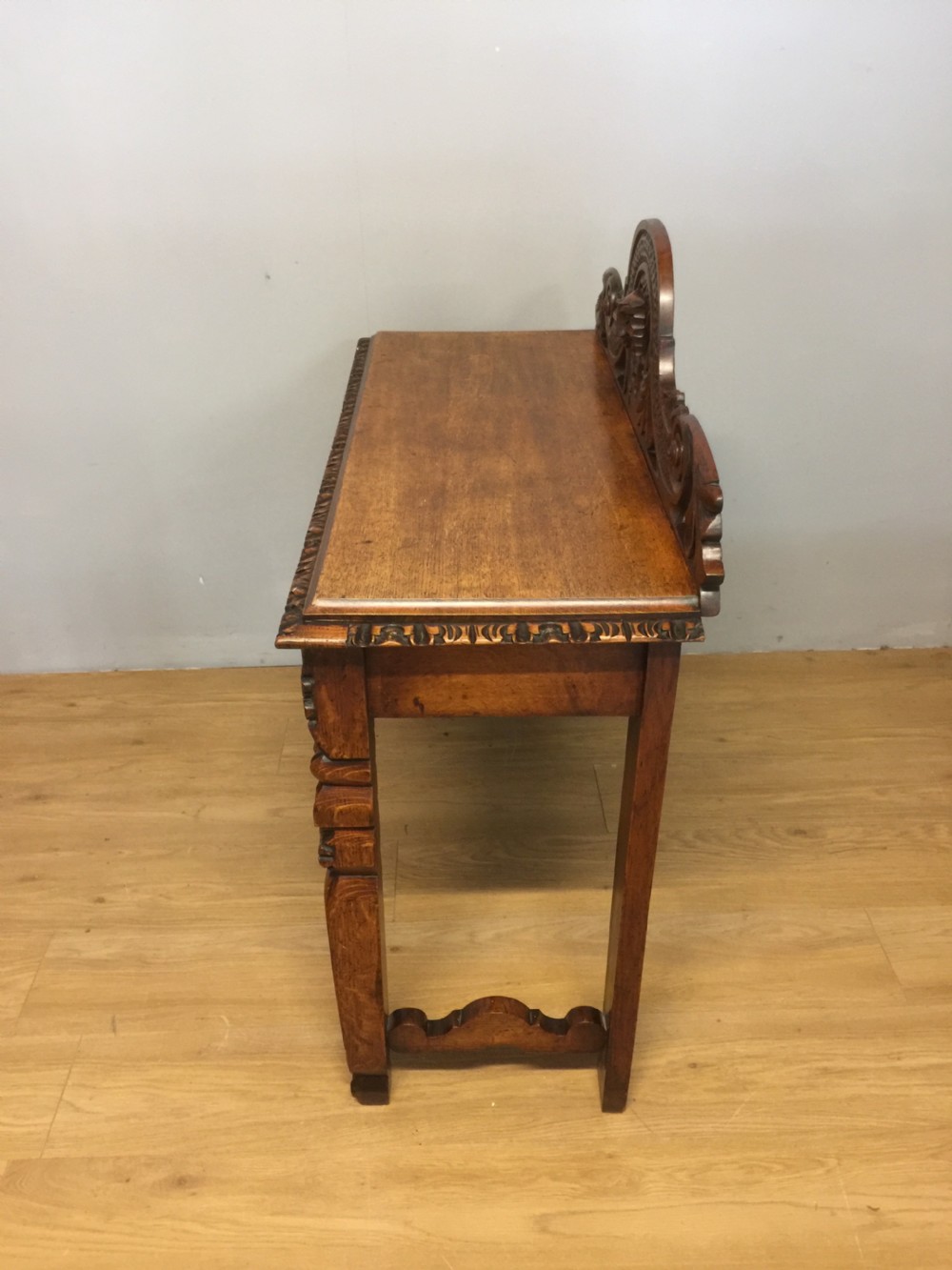 Nineteenth century carved solid oak console table with green man mask View VII