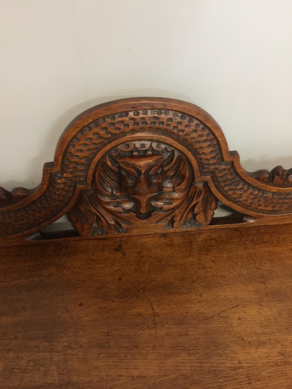 Nineteenth century carved solid oak console table with green man mask View VIII