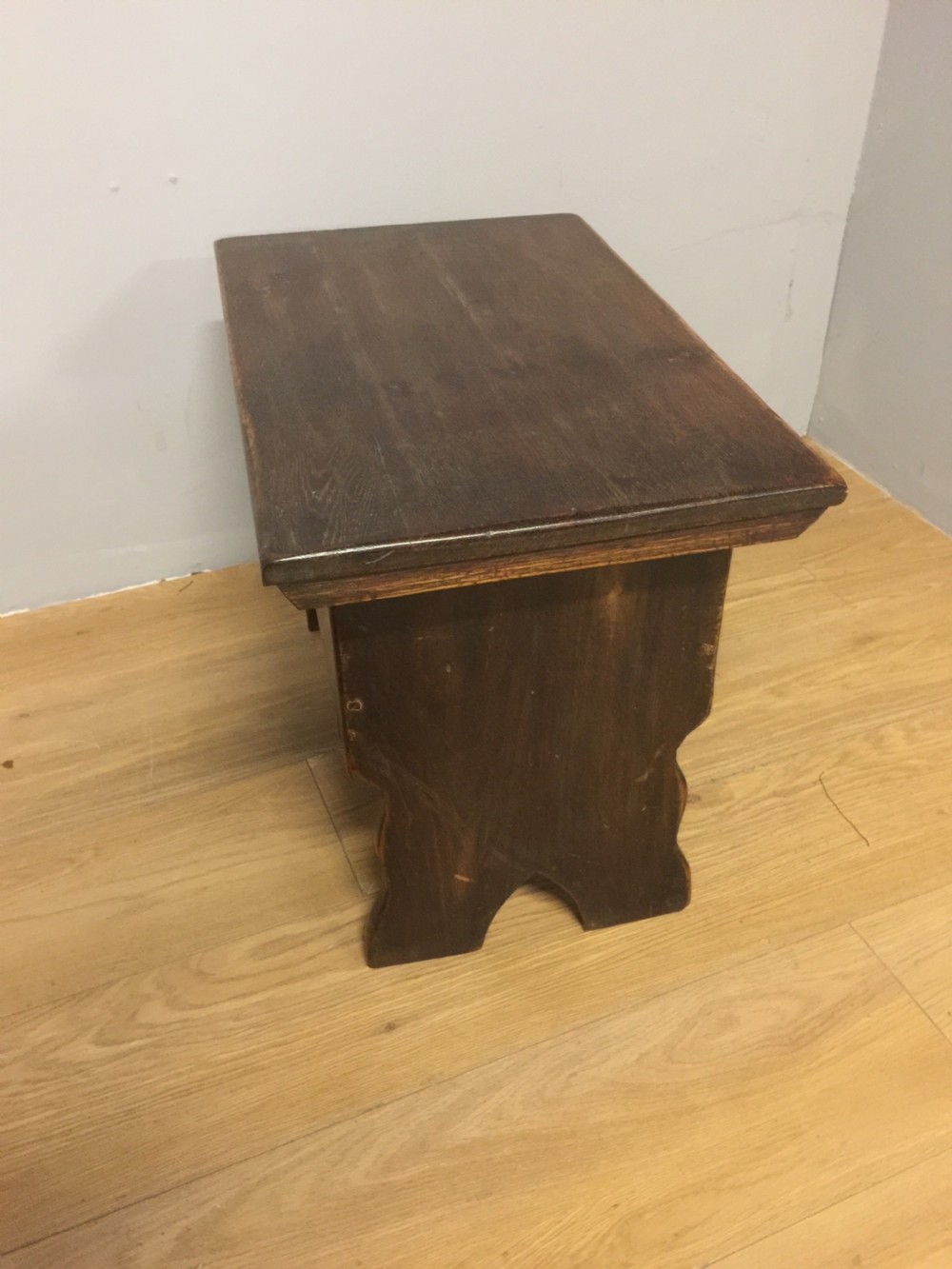Antique solid oak carved box stool circa 1920 View VI