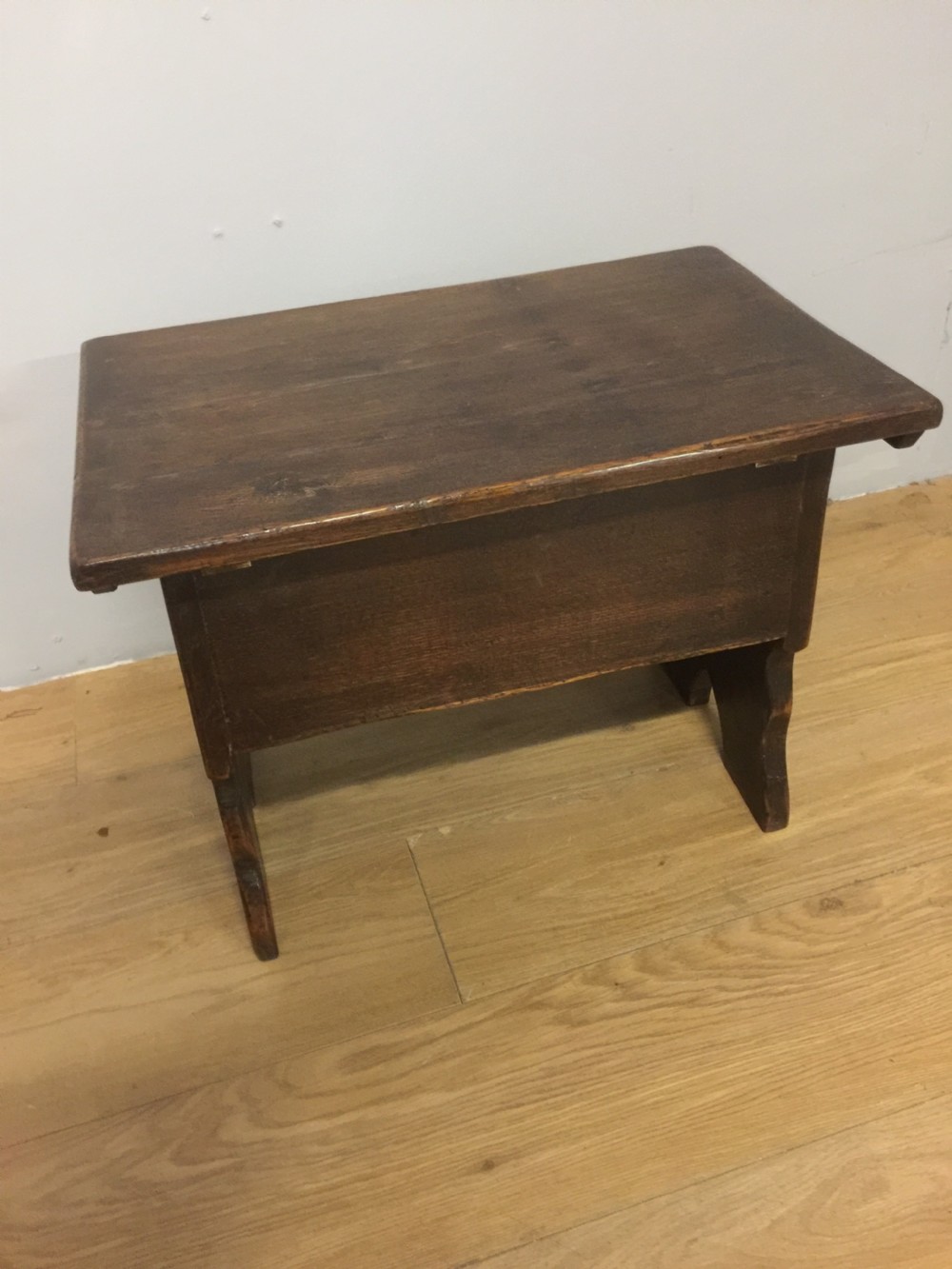 Antique solid oak carved box stool circa 1920 View VII