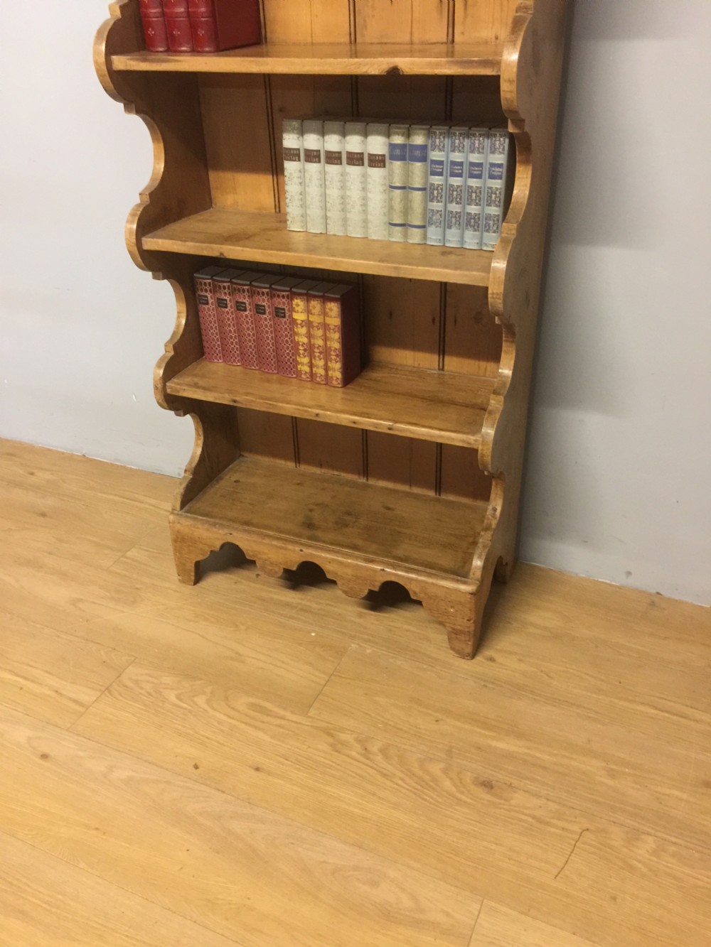 Nineteenth century slim pine bookshelves  View IV