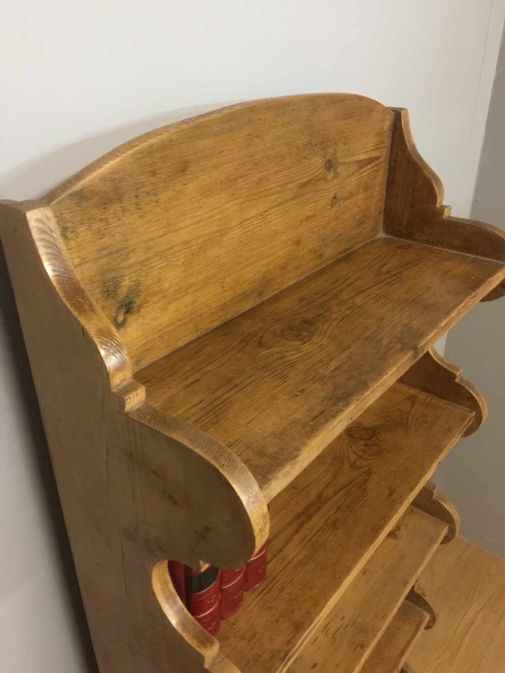 Nineteenth century slim pine bookshelves  View V
