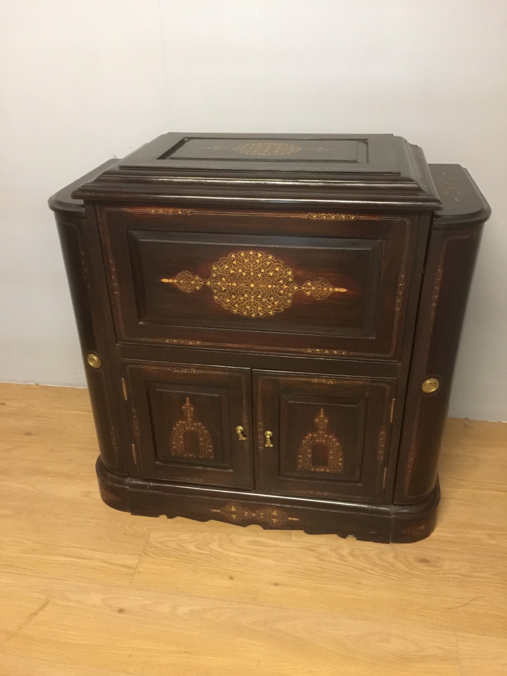 Cocktail cabinet with brass inlay Anglo Indian 