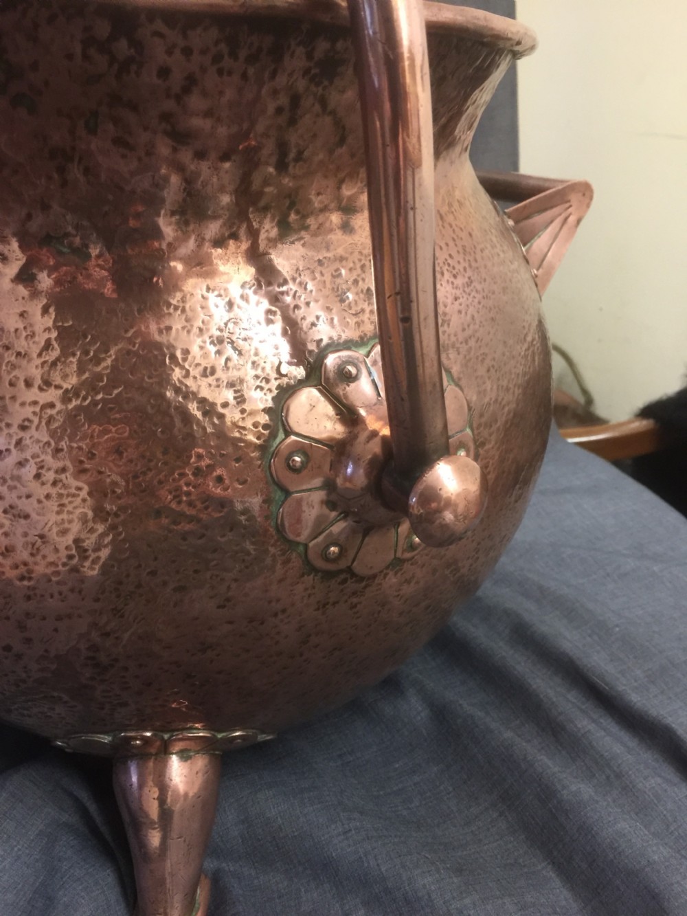 Late nineteenth century arts and crafts copper coal scuttle View IV