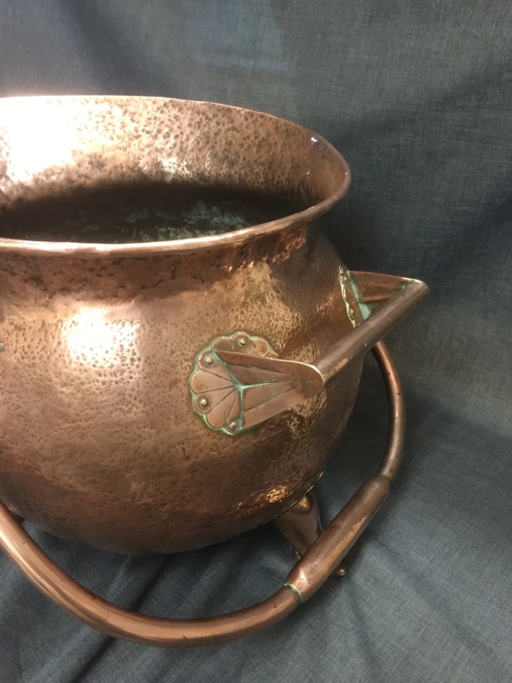 Late nineteenth century arts and crafts copper coal scuttle View V