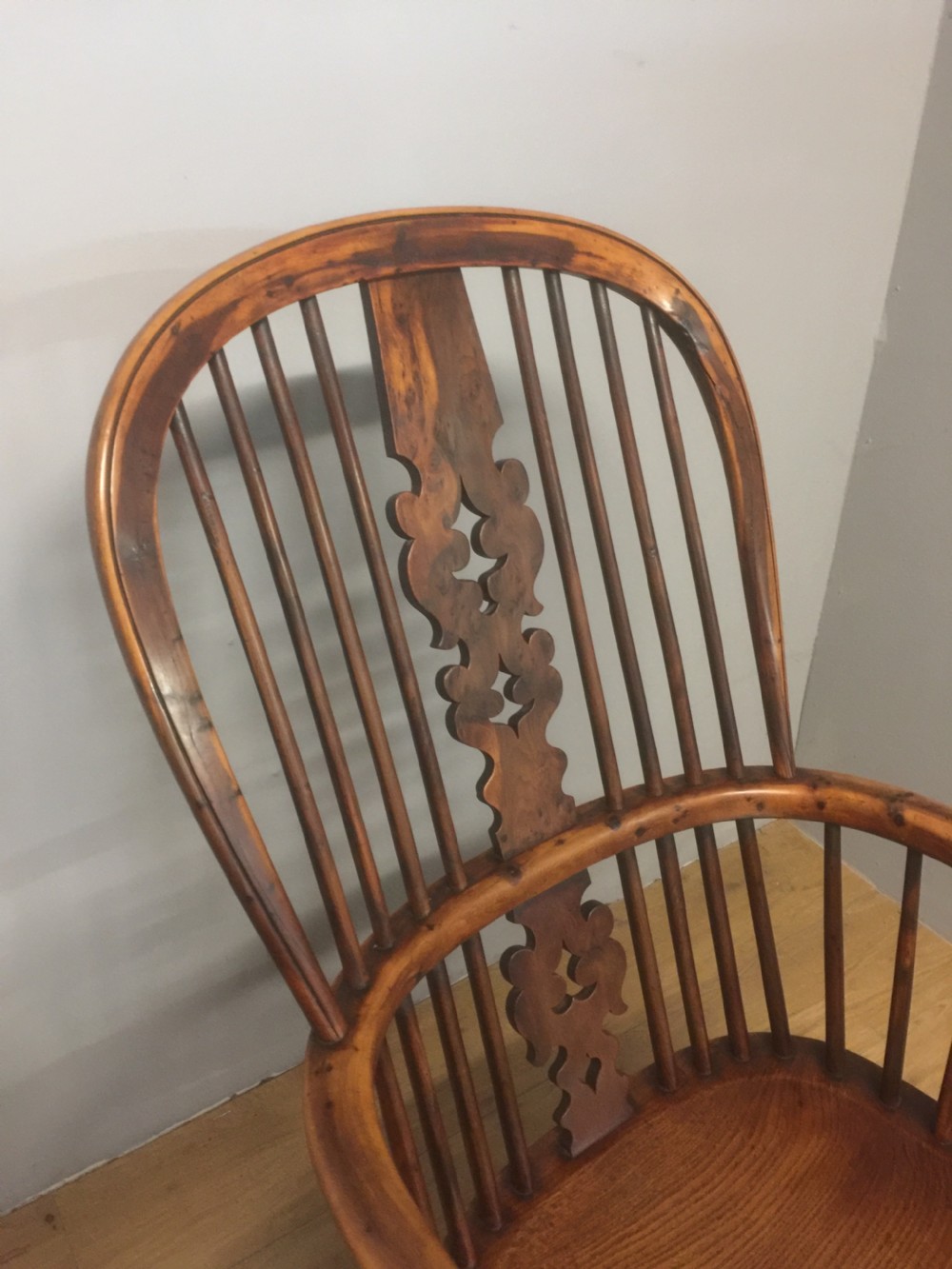 Nineteenth century yew Windsor chair with crinoline understretcher View II