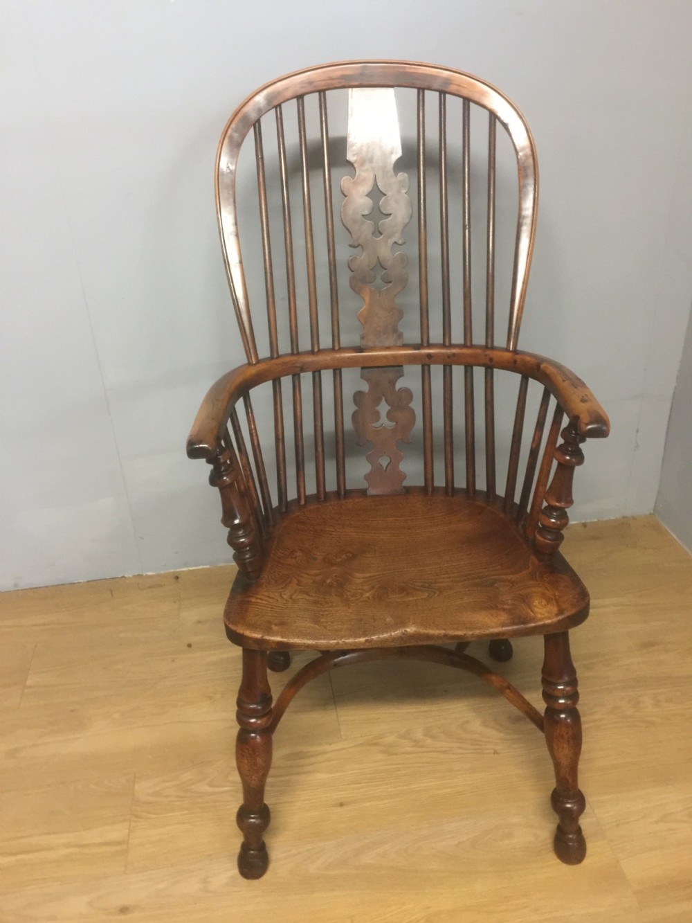 Nineteenth century yew Windsor chair with crinoline understretcher View VIII