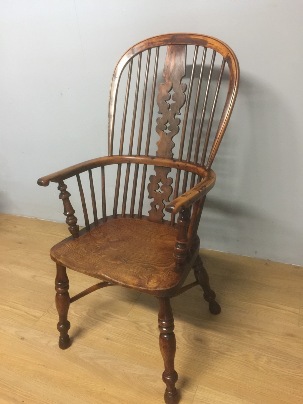 Nineteenth century yew Windsor chair with crinoline understretcher View X