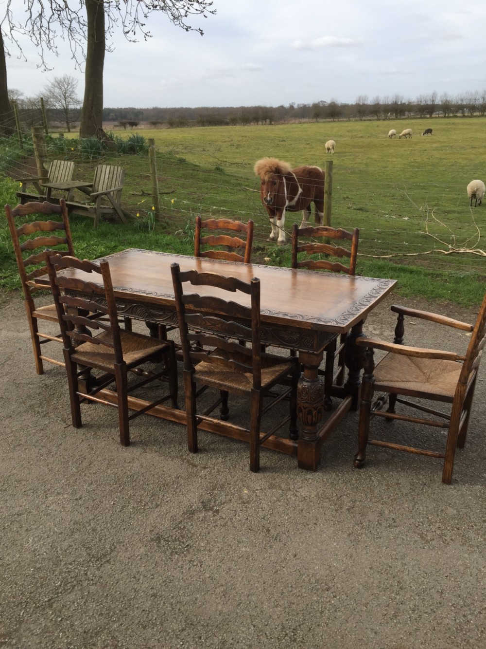 Solid Oak Jacobean style refectory table  View X