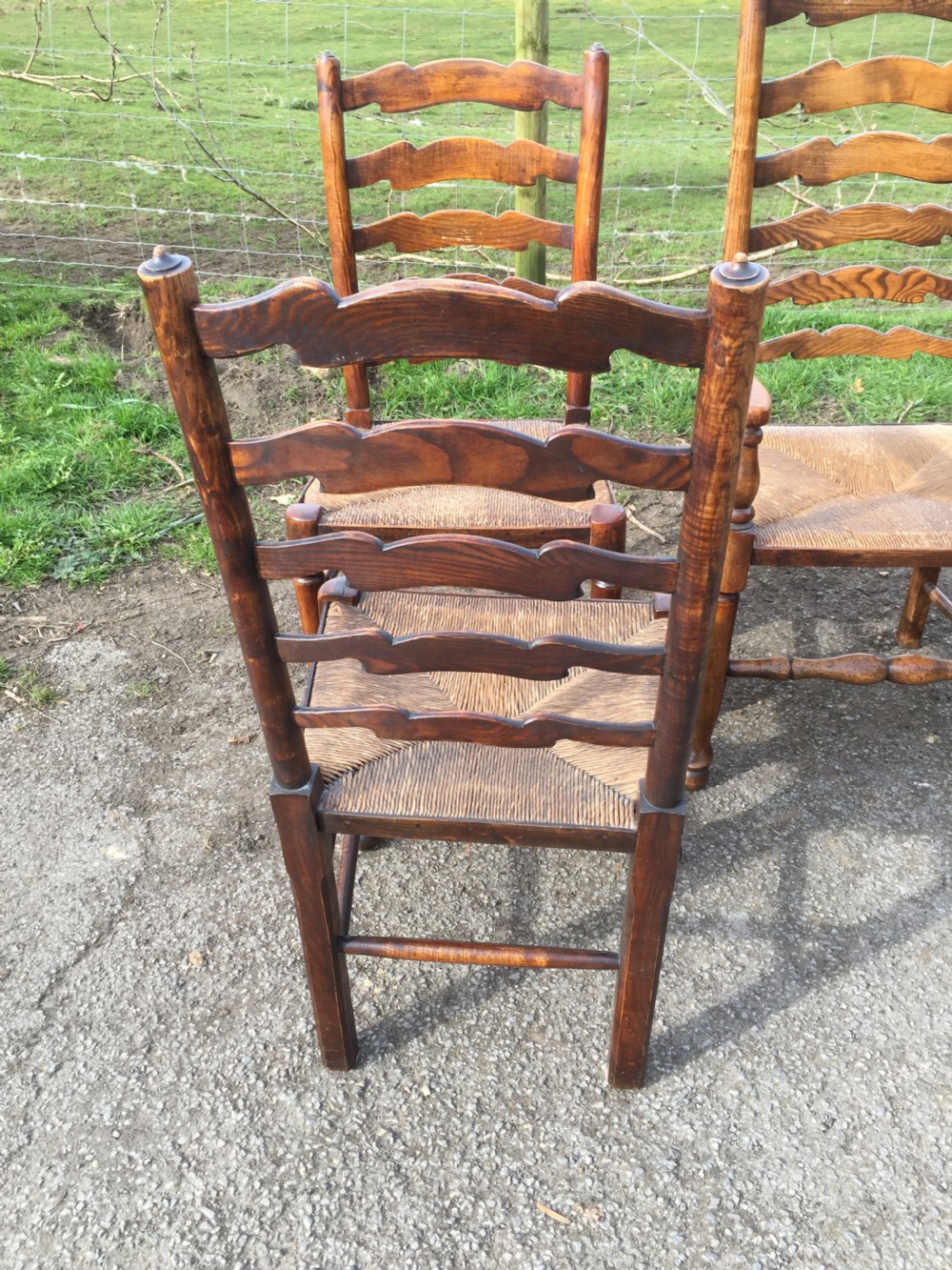 Set of six ladder back rush seated country chairs  View IV