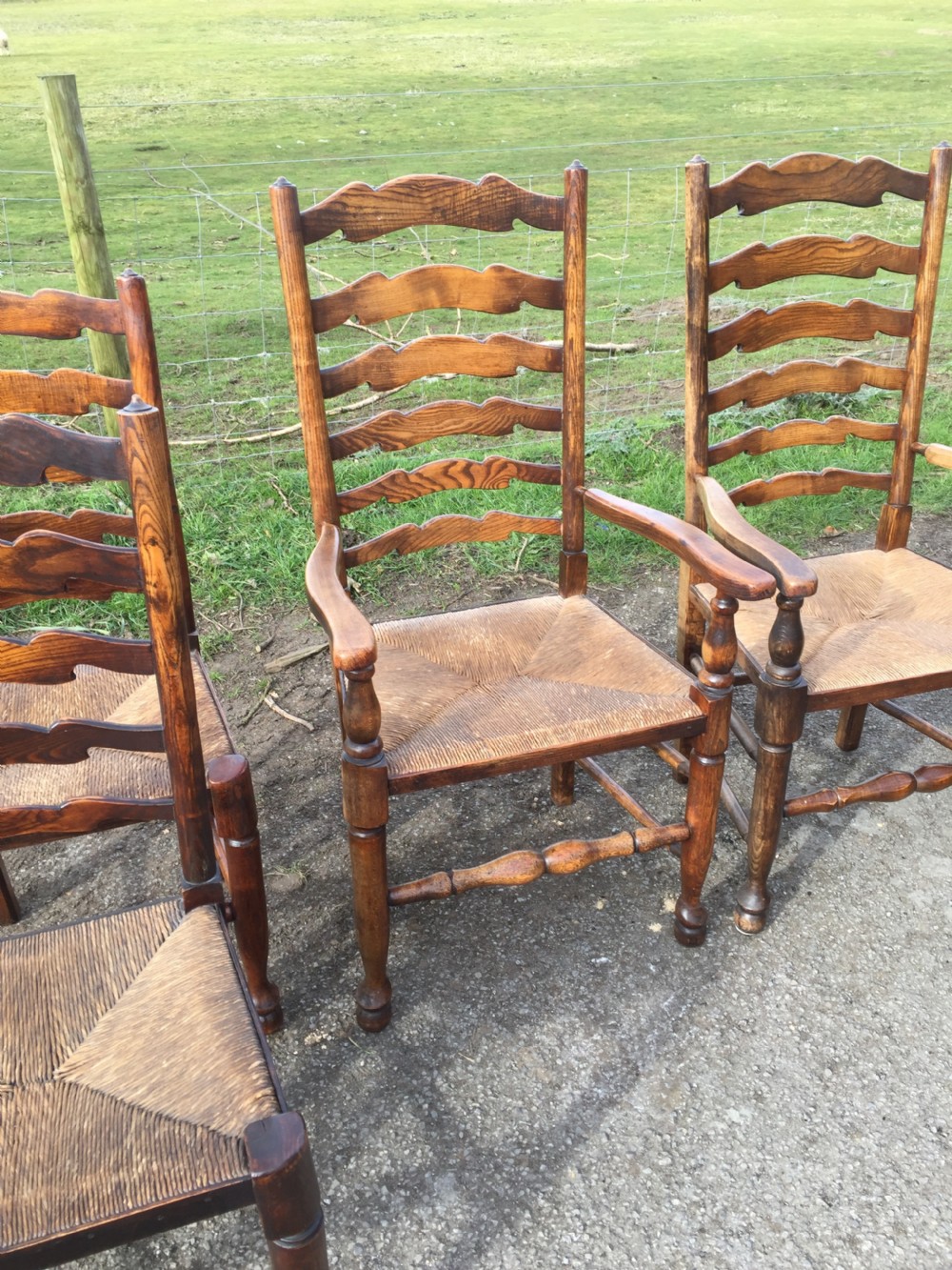 Set of six ladder back rush seated country chairs  View V