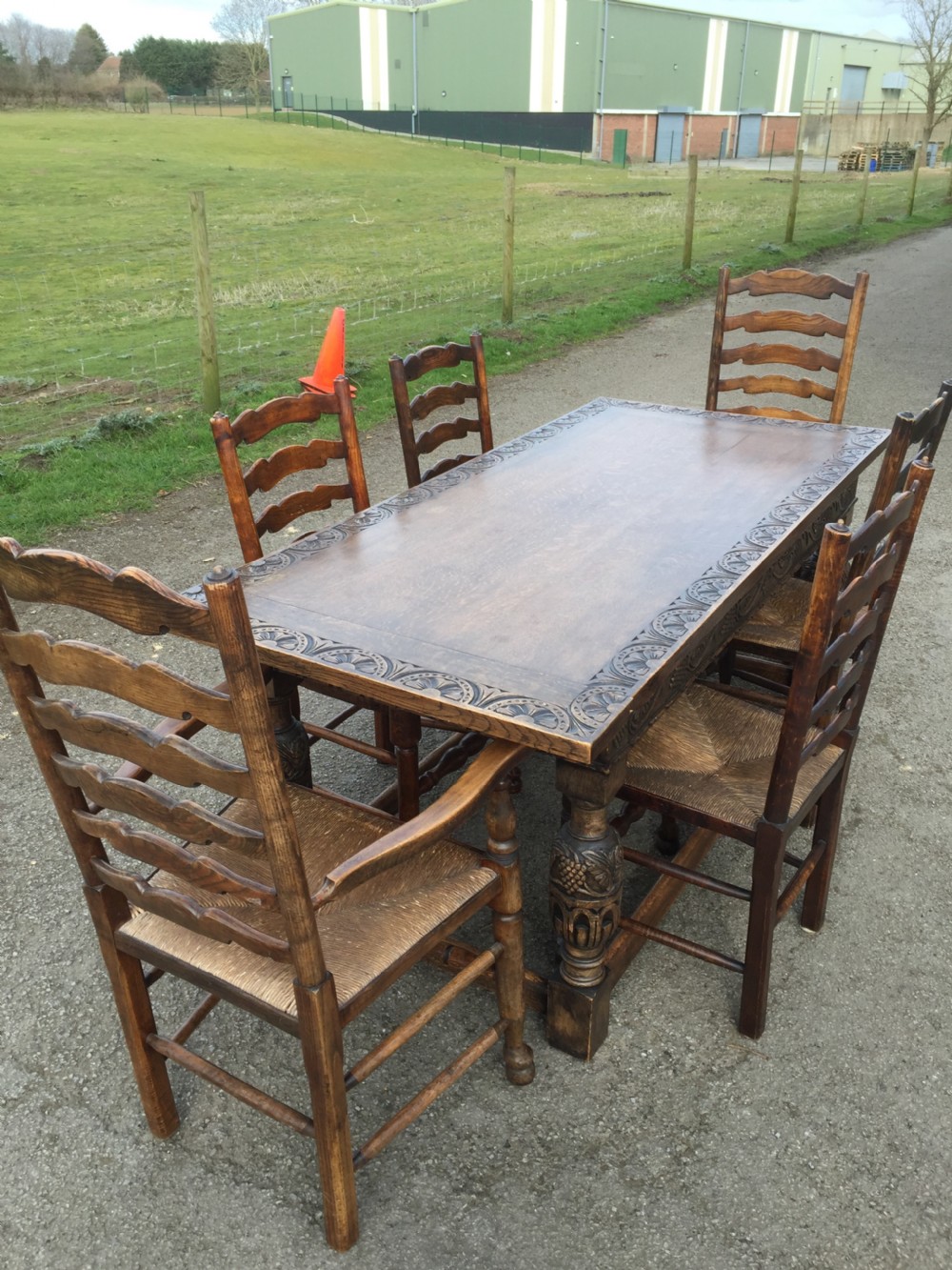 Set of six ladder back rush seated country chairs  View VII