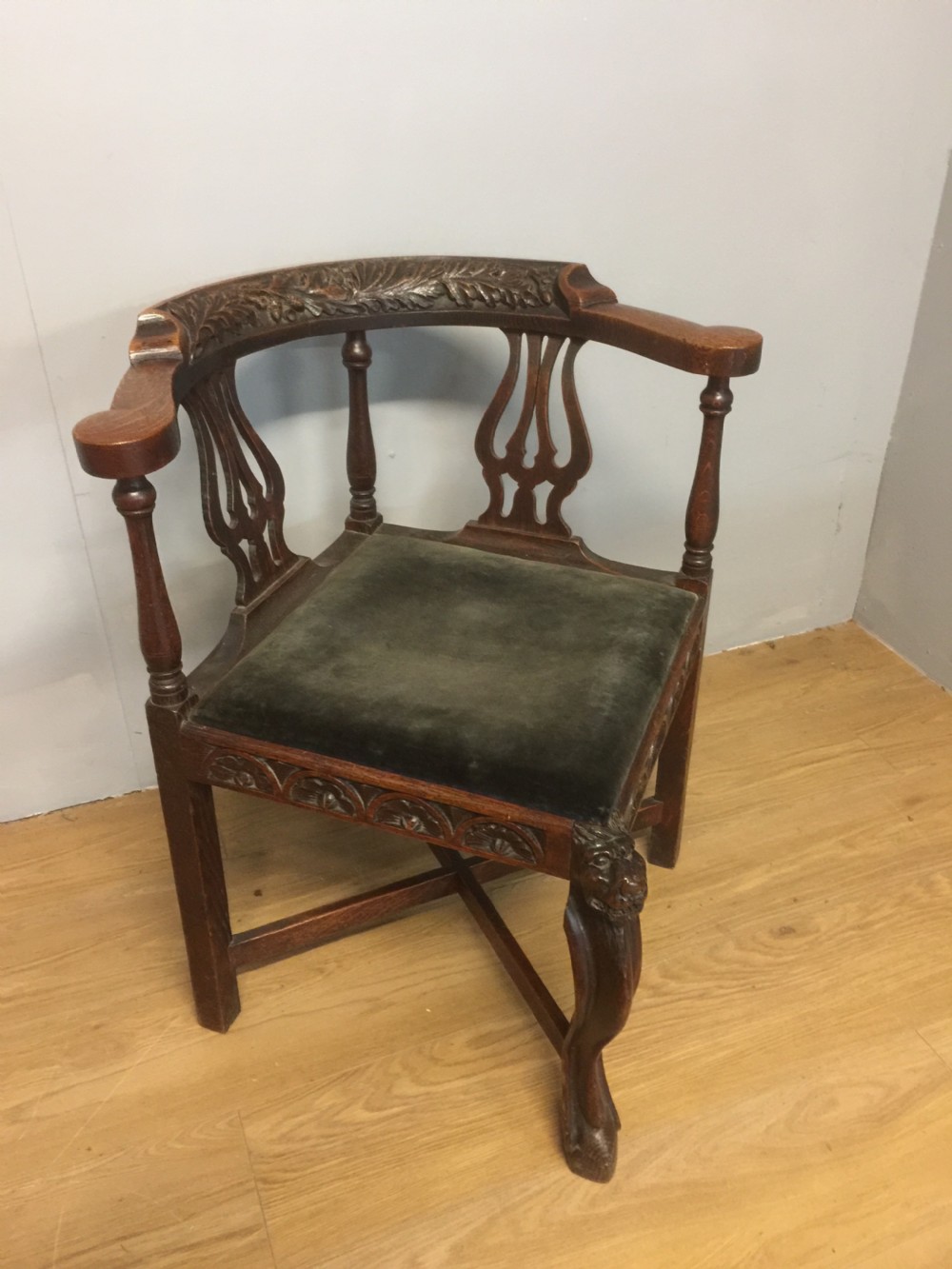 Nineteenth century carved oak corner chair 