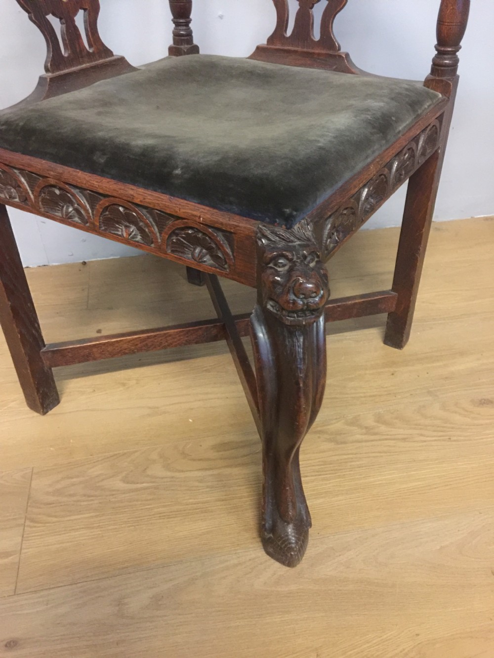 Nineteenth century carved oak corner chair  View II