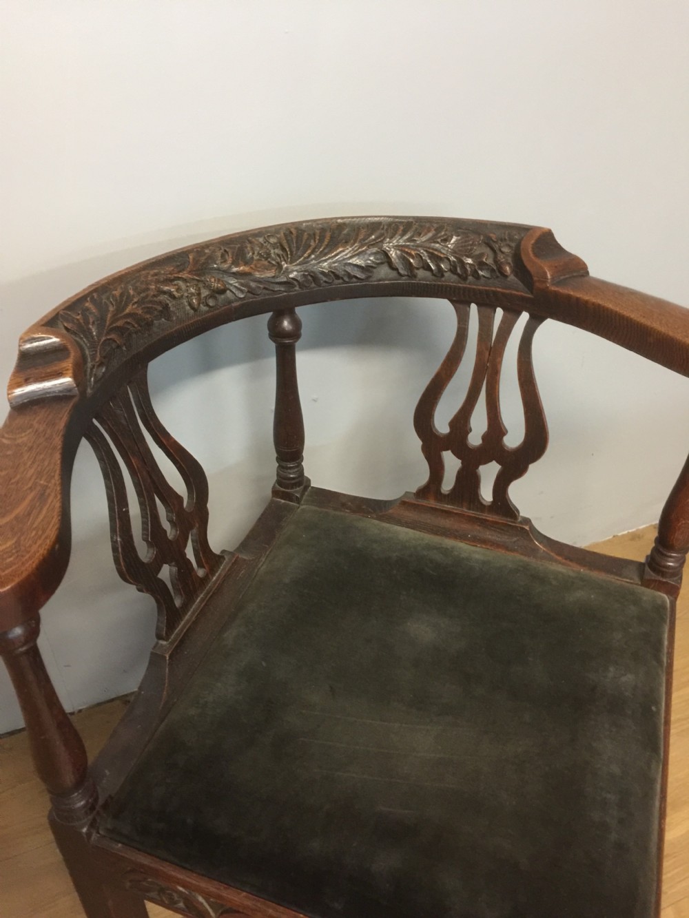Nineteenth century carved oak corner chair  View III